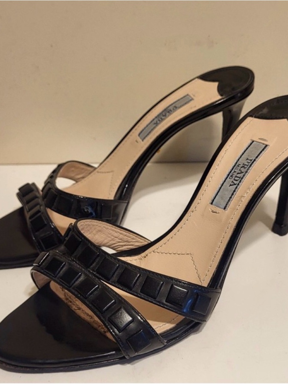 Prada Black Patent Leather Open-Toe Stiletto Sandals